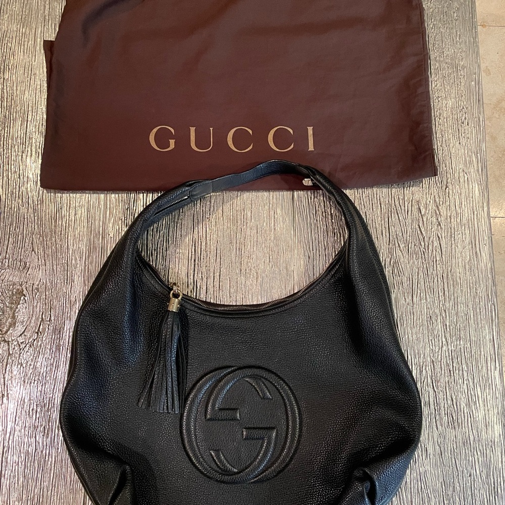 Gucci large leather soho hobo bag w/ tassel